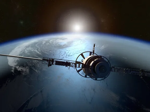 Aerial View Of Satellite Over Earth Planet